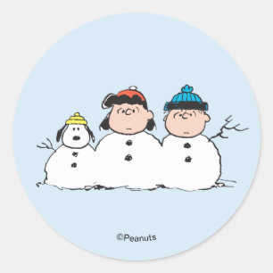 Peanuts   3 Person Snowman Classic Round Sticker