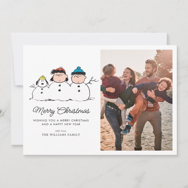 Peanuts | 3 Person Snowman Holiday Card (Front)