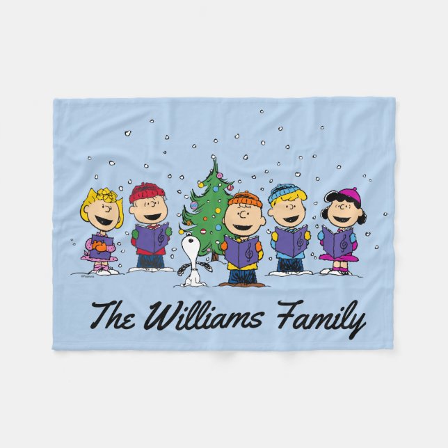 Peanuts | Around the Christmas Tree  | Add Name Fleece Blanket (Front (Horizontal))