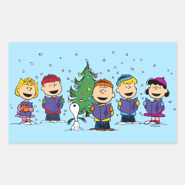 Peanuts | Around the Christmas Tree Rectangular Sticker (Front)