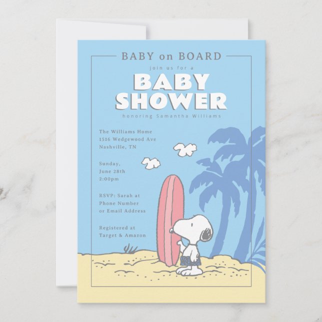 Peanuts | Baby on Board Snoopy Summer Baby Shower Invitation (Front)