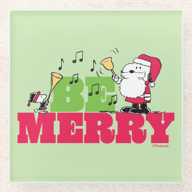 Peanuts | Be Merry Christmas Glass Coaster (Front)