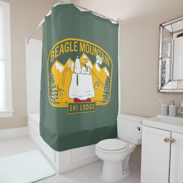 Peanuts | Beagle Mountain Ski Lodge Shower Curtain (In Situ)