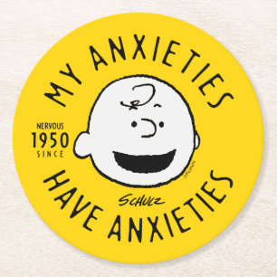 Peanuts   Charlie Brown Nervous Since 1950 Round Paper Coaster