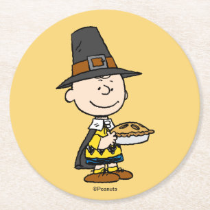 Peanuts   Charlie Brown Pilgrim Round Paper Coaster