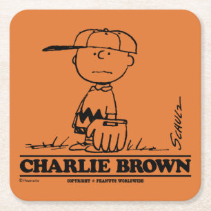 Peanuts   Charlie Brown Playing Ball Square Paper Coaster