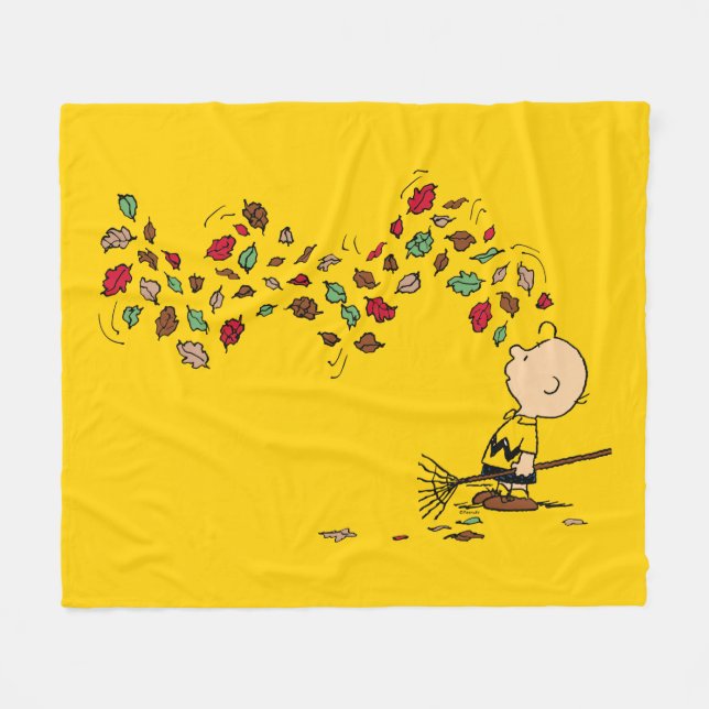 Peanuts | Charlie Brown Raking Leaves Fleece Blanket (Front (Horizontal))