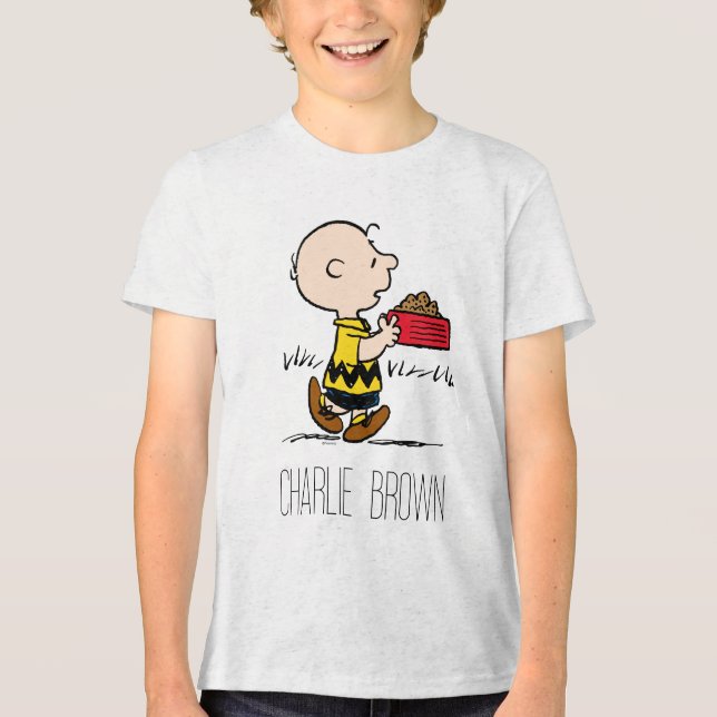 Peanuts | Charlie Brown with Snoopy's Dish Tri-Blend Shirt (Front)