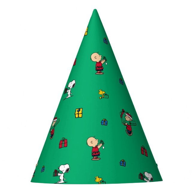 Peanuts | Christmas Gift Giving Pattern Party Hat (Front)