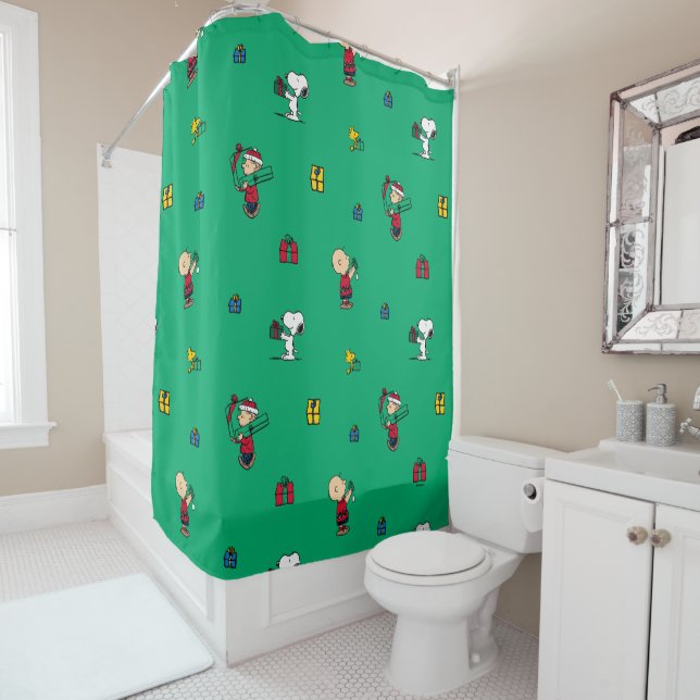 Peanuts | Christmas Gift Giving Pattern Shower Curtain (In Situ)