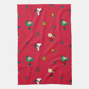 Peanuts Christmas Gift Giving Red Tea Towel