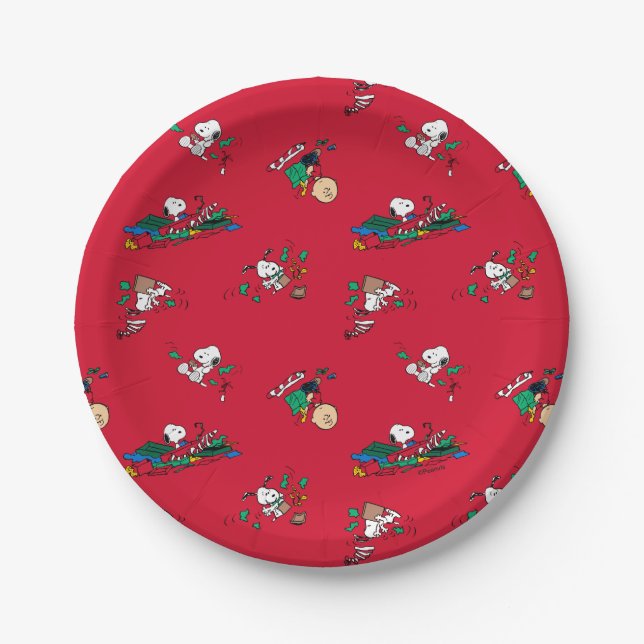 Peanuts | Christmas Gift Wrapping Pattern Paper Plate (Front)