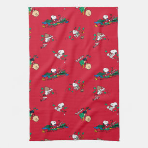 Peanuts Christmas Gift Wrapping Pattern Tea Towel