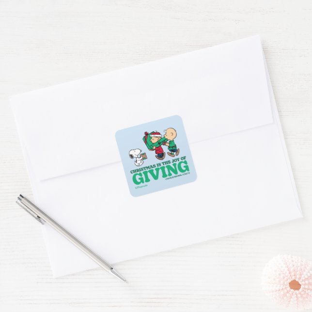 Peanuts | Christmas is the Joy of Giving Square Sticker (Envelope)
