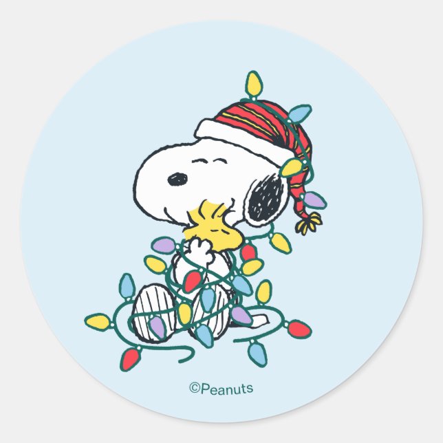 Peanuts | Christmas Love and Lights Classic Round Sticker (Front)