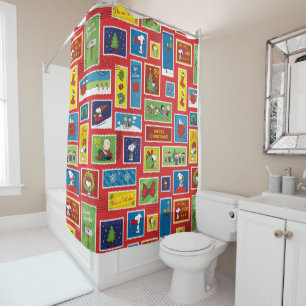 Peanuts   Christmas Postage Stamps Pattern Shower Curtain