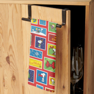 Peanuts   Christmas Postage Stamps Pattern Tea Towel