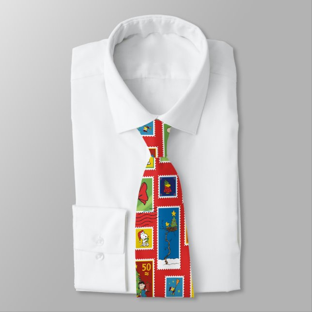 Peanuts | Christmas Postage Stamps Pattern Tie (Tied)