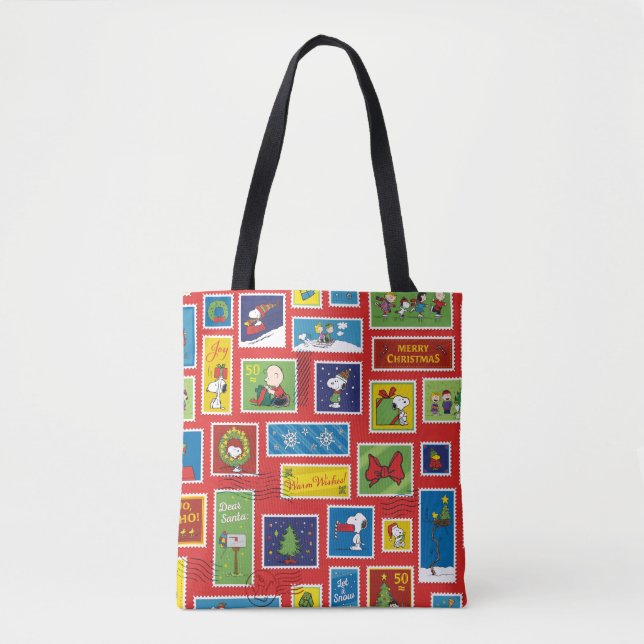 Peanuts | Christmas Postage Stamps Pattern Tote Bag (Front)