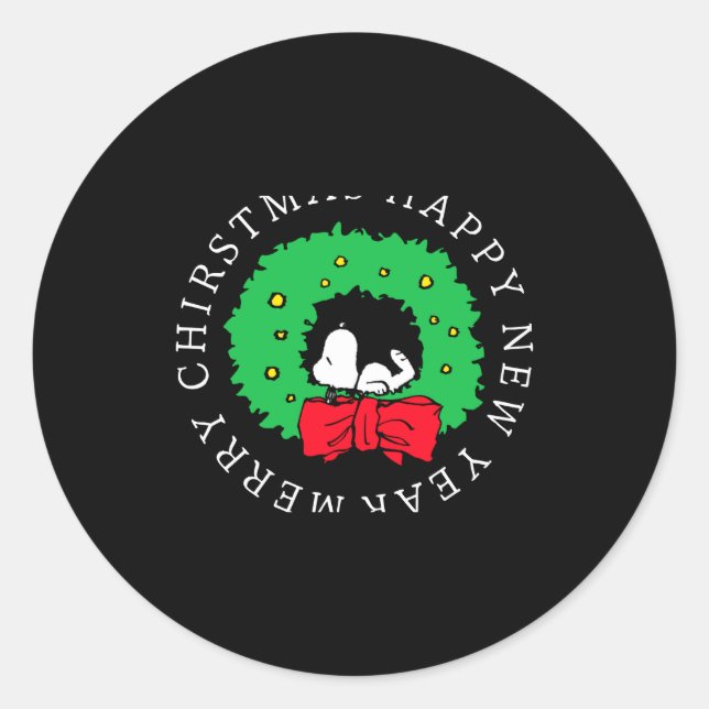 Peanuts Christmas Wreath  Classic Round Sticker (Front)