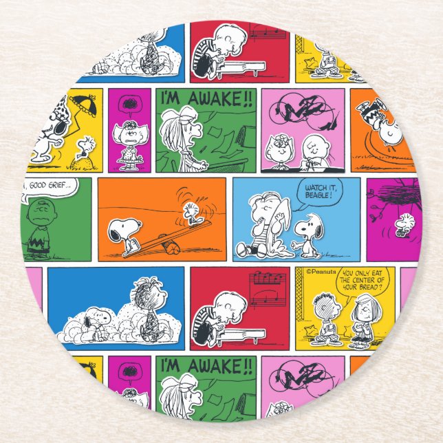 PEANUTS | Classic Comic Pattern Round Paper Coaster (Front)