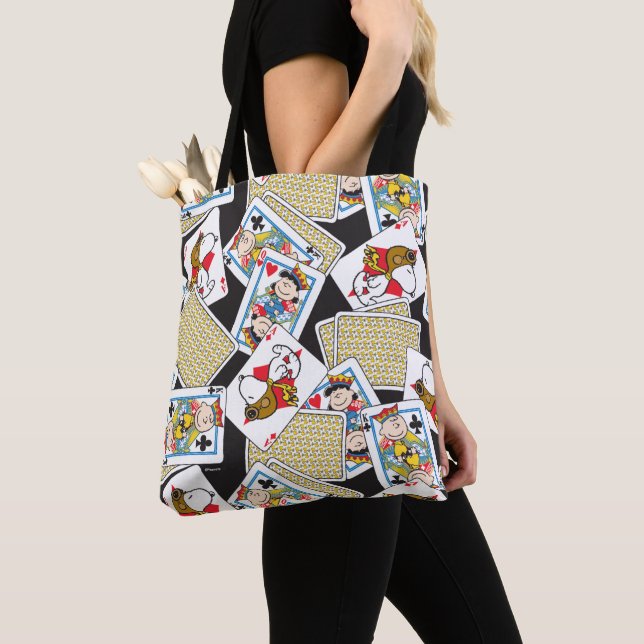 Peanuts Gang Card Deck Pattern Tote Bag (Close Up)