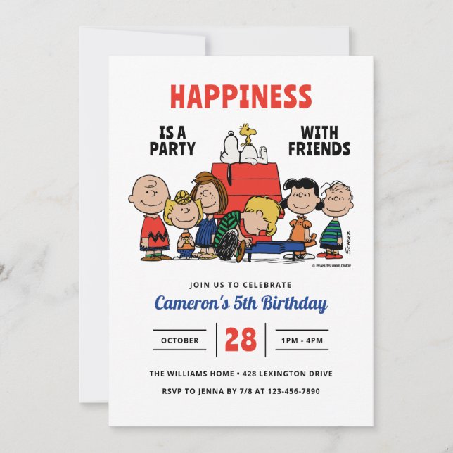 Peanuts Happiness Is A Party Birthday Invitation (Front)