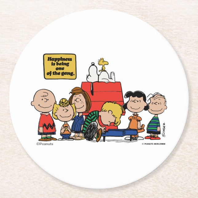 Peanuts | Happiness is Being One of the Gang Round Paper Coaster (Front)