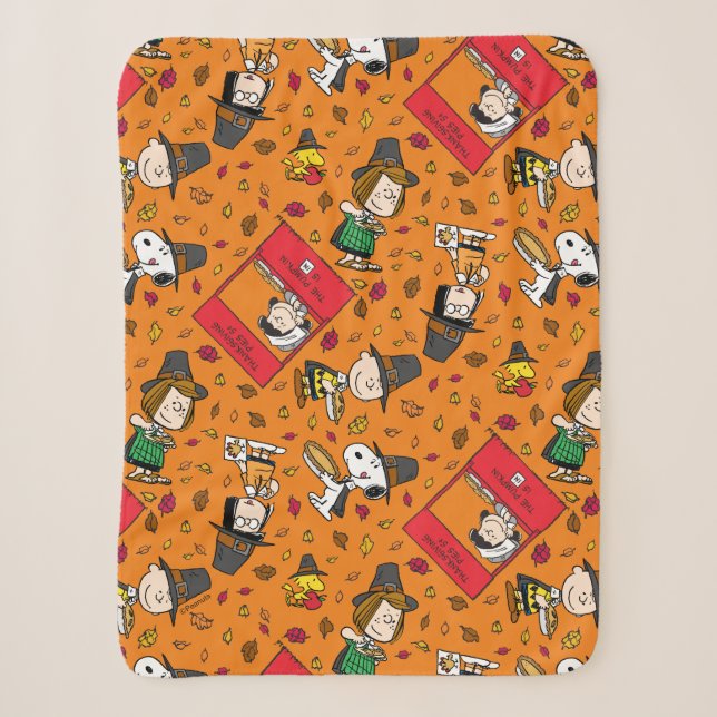 Peanuts | Happy Thanksgiving Pattern Sherpa Blanket (Front)