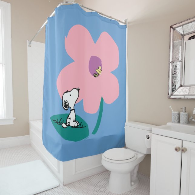 Peanuts | Illustrating Nature Pink Flower Shower Curtain (In Situ)