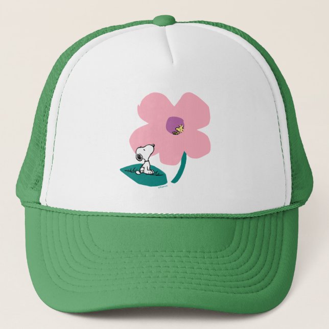 Peanuts | Illustrating Nature Pink Flower Trucker Hat (Front)
