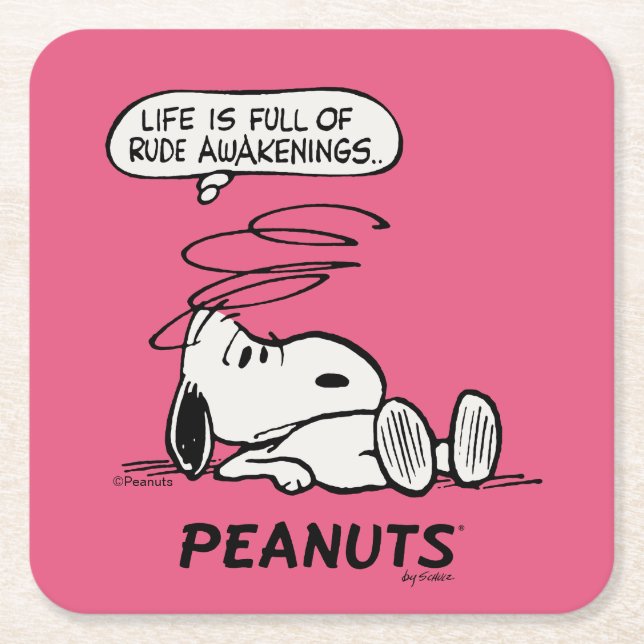 Peanuts | Life is Full of Rude Awakenings Square Paper Coaster (Front)
