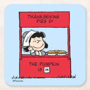 Peanuts   Lucy Pilgrim Pie Stand Square Paper Coaster
