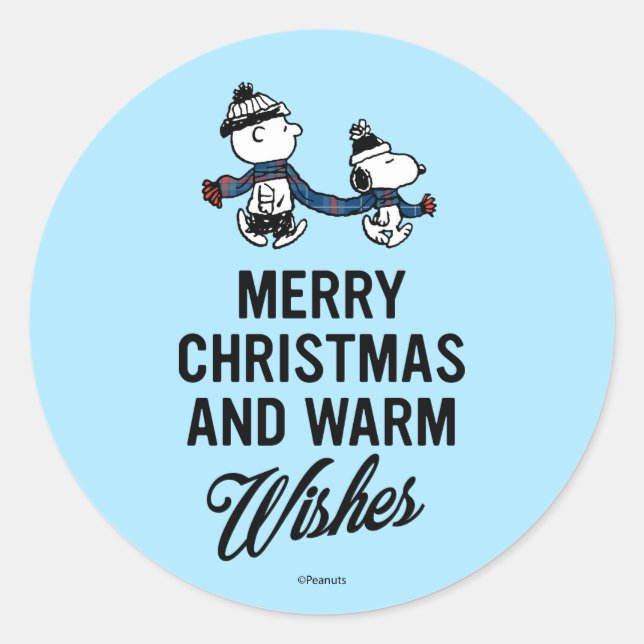 Peanuts | Merry Christmas Snoopy & Charlie Brown Classic Round Sticker (Front)