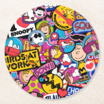 Peanuts | Mixtape Patch Pattern Round Paper Coaster<br><div class="desc">Check out this fun design featuring The Peanuts Gang in cute patches.</div>