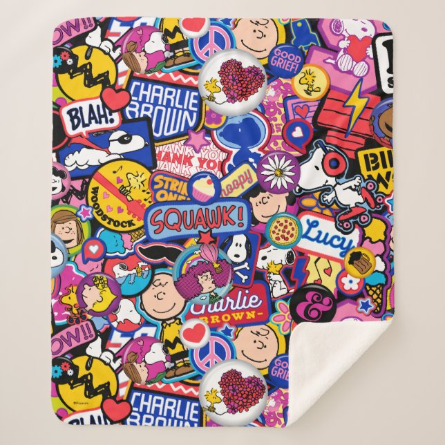 Peanuts | Mixtape Patch Pattern Sherpa Blanket (Front)