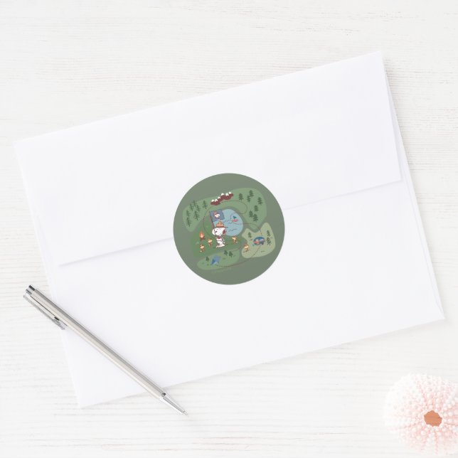 Peanuts | Nestled in the Mountains Campsite Classic Round Sticker (Envelope)