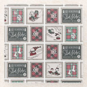 Peanuts   Old Fashioned Sleigh Rides Pattern Glass Coaster