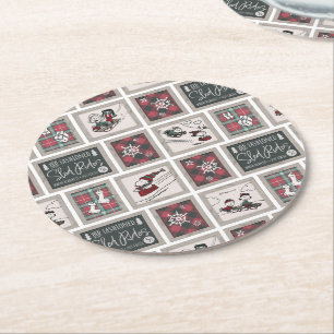 Peanuts   Old Fashioned Sleigh Rides Pattern Round Paper Coaster