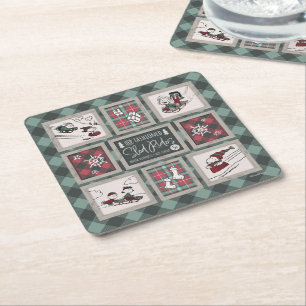 Peanuts   Old Fashioned Sleigh Rides Pattern Square Paper Coaster