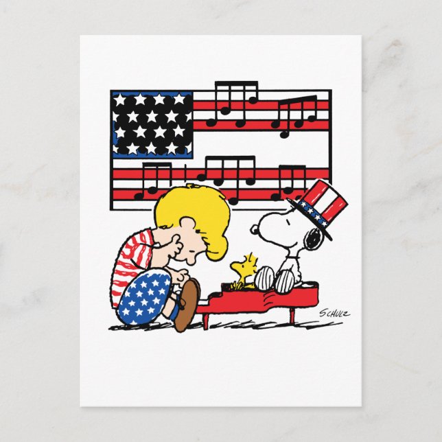 Peanuts | Patriotic Schroeder, Woodstock & Snoopy Postcard (Front)