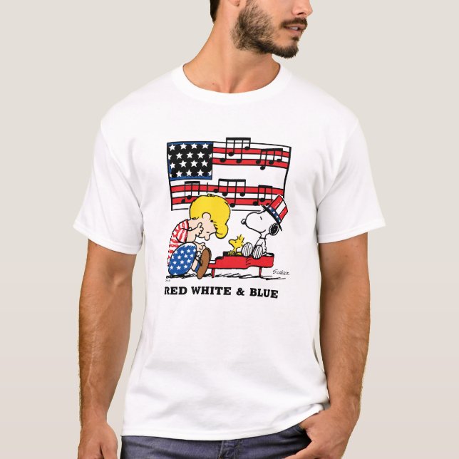 Peanuts | Patriotic Schroeder, Woodstock & Snoopy T-Shirt (Front)