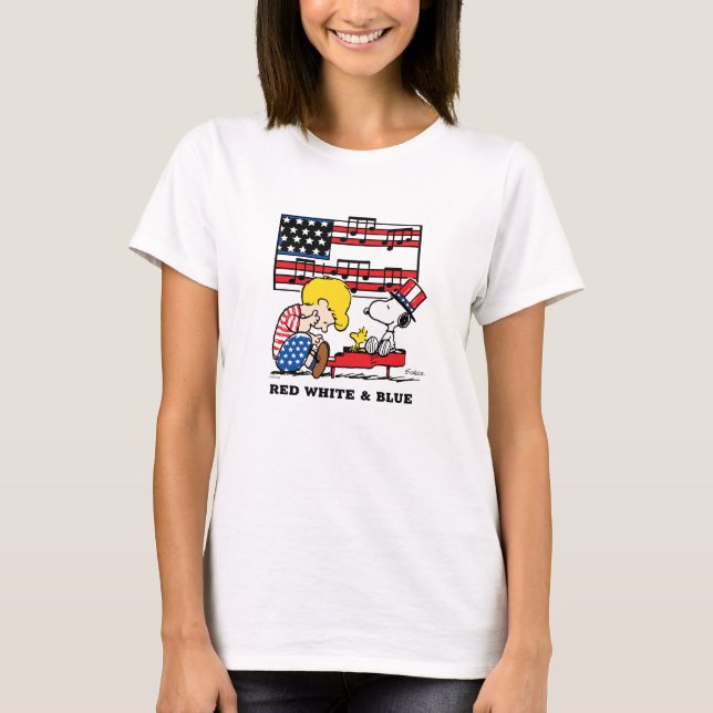 Peanuts | Patriotic Schroeder, Woodstock & Snoopy T-Shirt (Front)