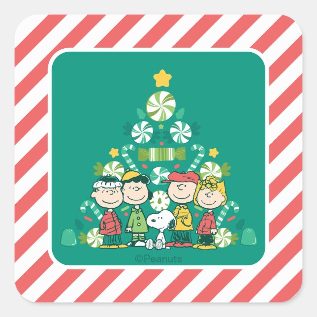 Peanuts | Peppermint Christmas Tree Square Sticker (Front)
