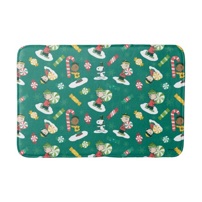 Peanuts Peppermint Dreams Holiday Pattern Bath Mat (Front)