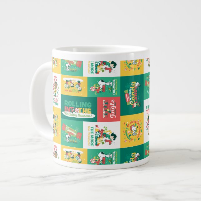 Peanuts Peppermint Dreams | Holiday Pattern Large Coffee Mug (Front Left)