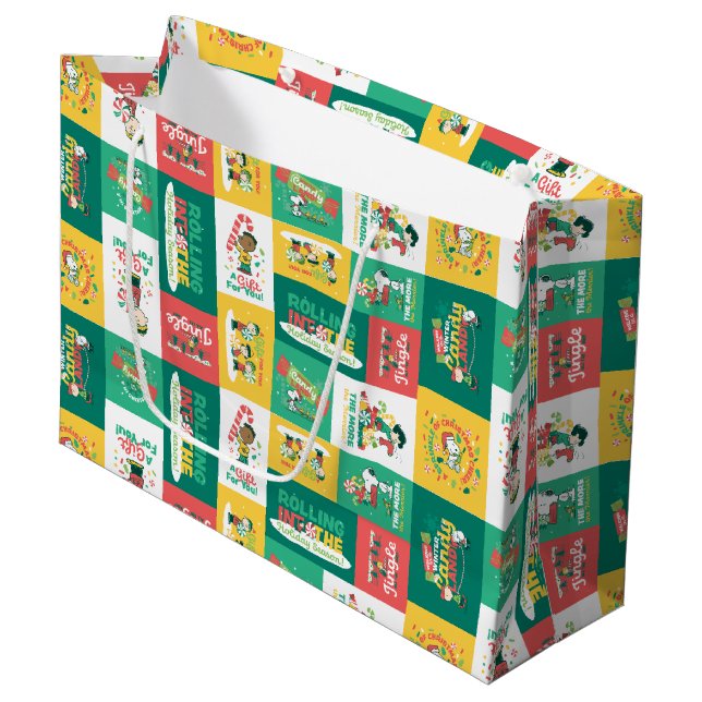 Peanuts Peppermint Dreams | Holiday Pattern Large Gift Bag (Front Angled)