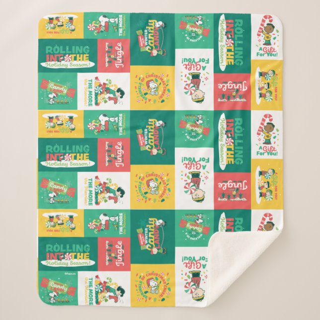 Peanuts Peppermint Dreams | Holiday Pattern Sherpa Blanket (Front)