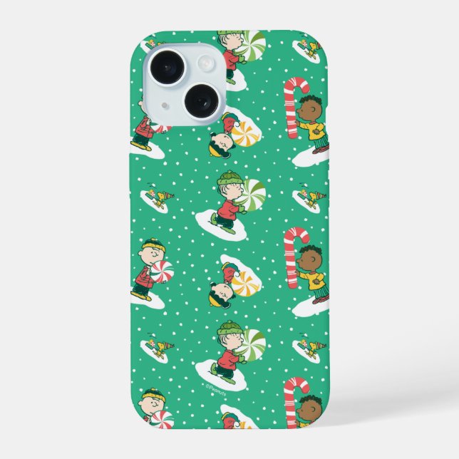 Peanuts Peppermint Dreams Snowflake Pattern iPhone 15 Case (Back)
