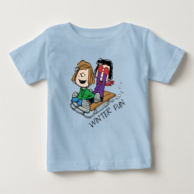 Peanuts | Peppermint Patty & Marcie Sled Riding Baby T-Shirt (Front)